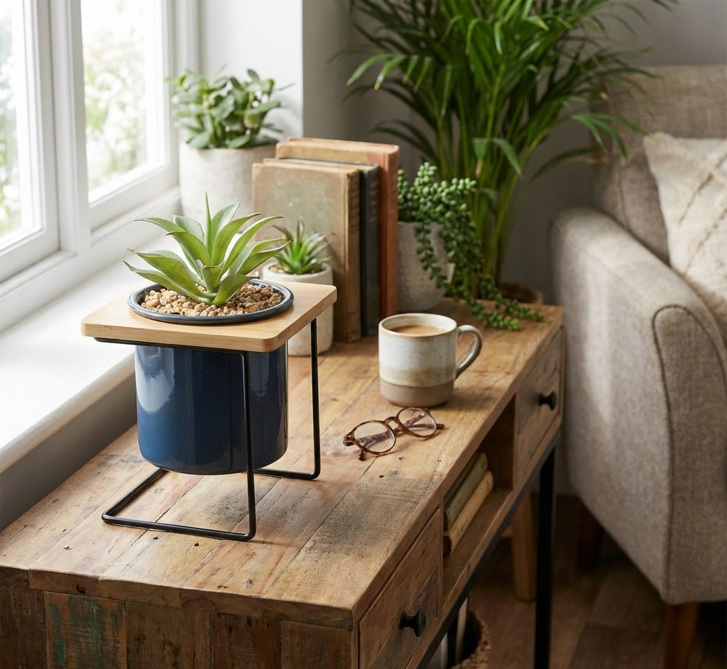 Planta con Soporte azul