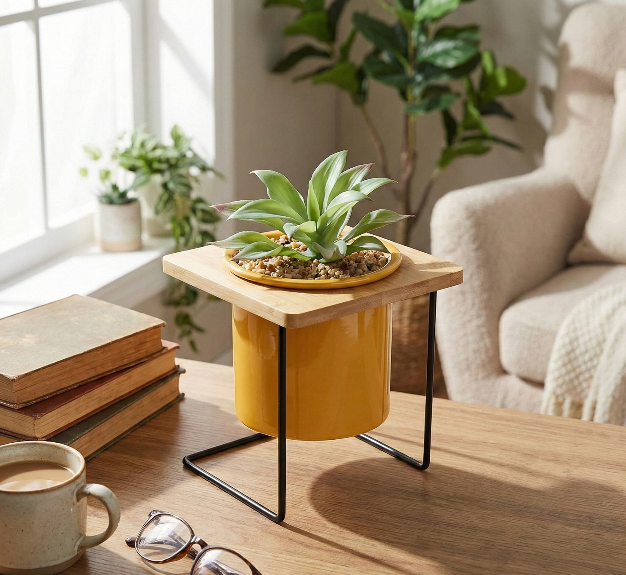 Planta con Soporte color mango